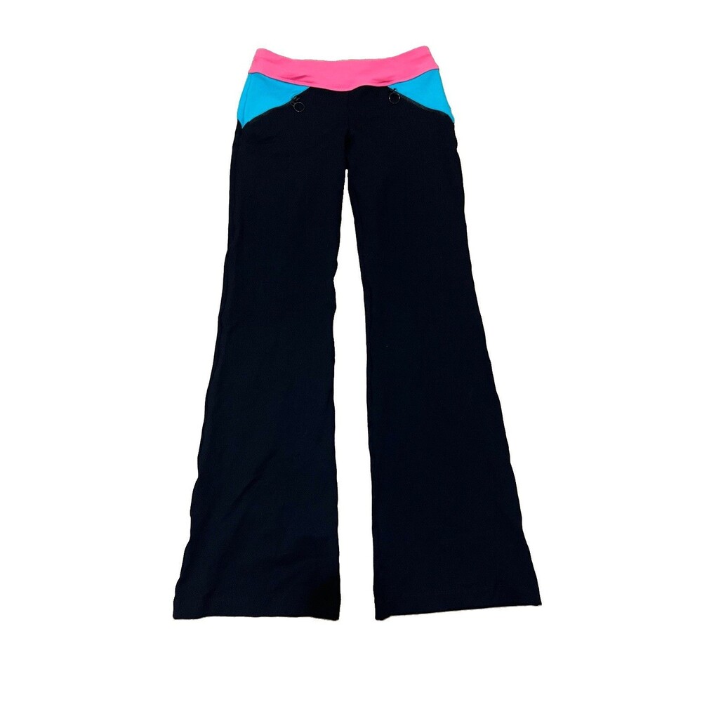 Vintage Y2K Bebe Sport Women’s S Flare Yoga Pants Black Pink Blue Made USA